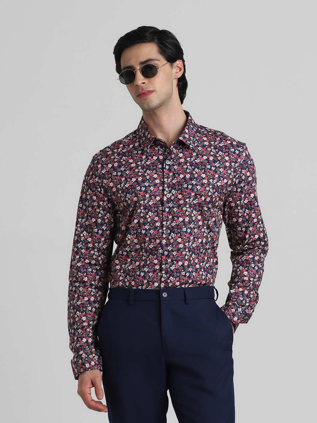 Jack & Jones Men Floral Print Blue Shirt