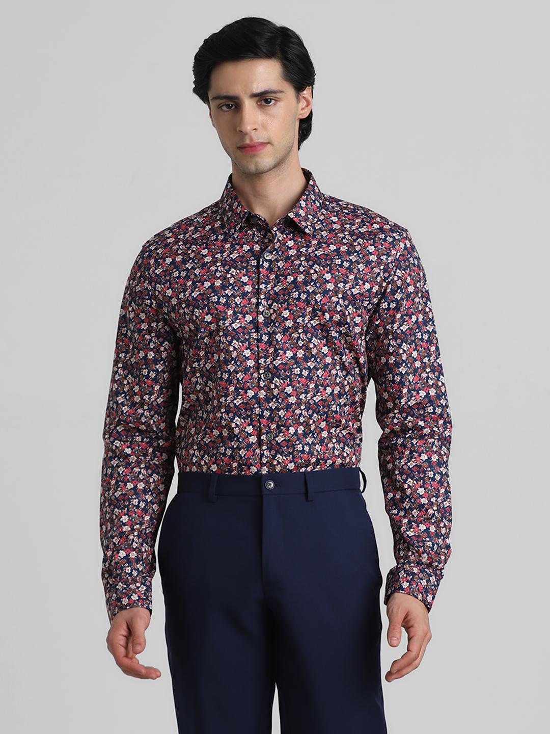 Jack & Jones Men Floral Print Blue Shirt