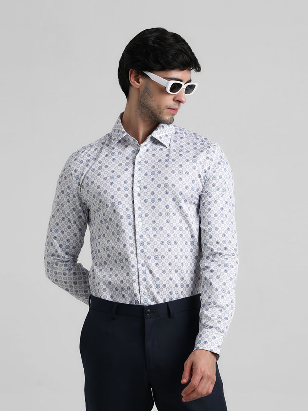 Jack & Jones Men Geometric Print White Shirt