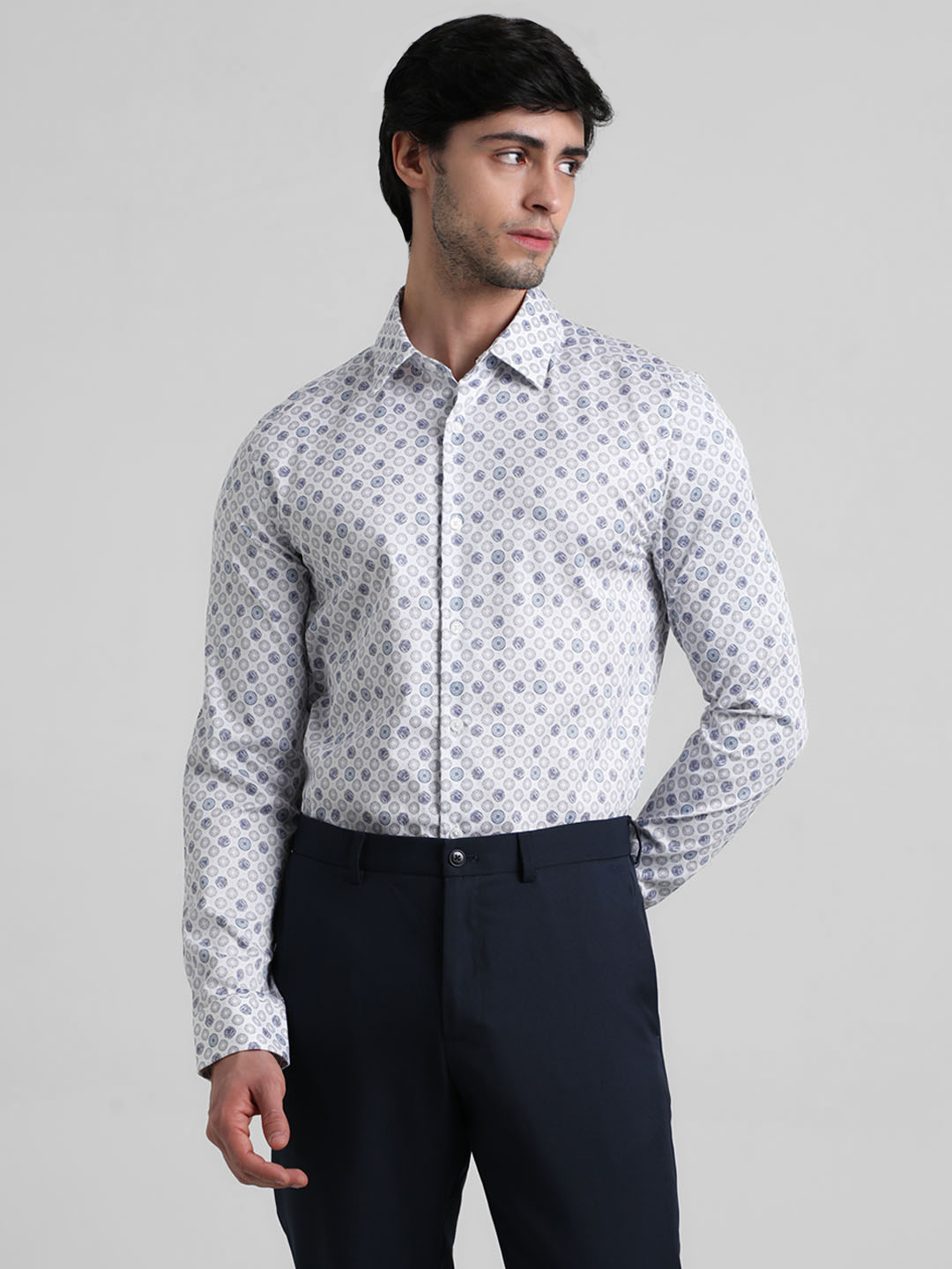 Jack & Jones Men Geometric Print White Shirt