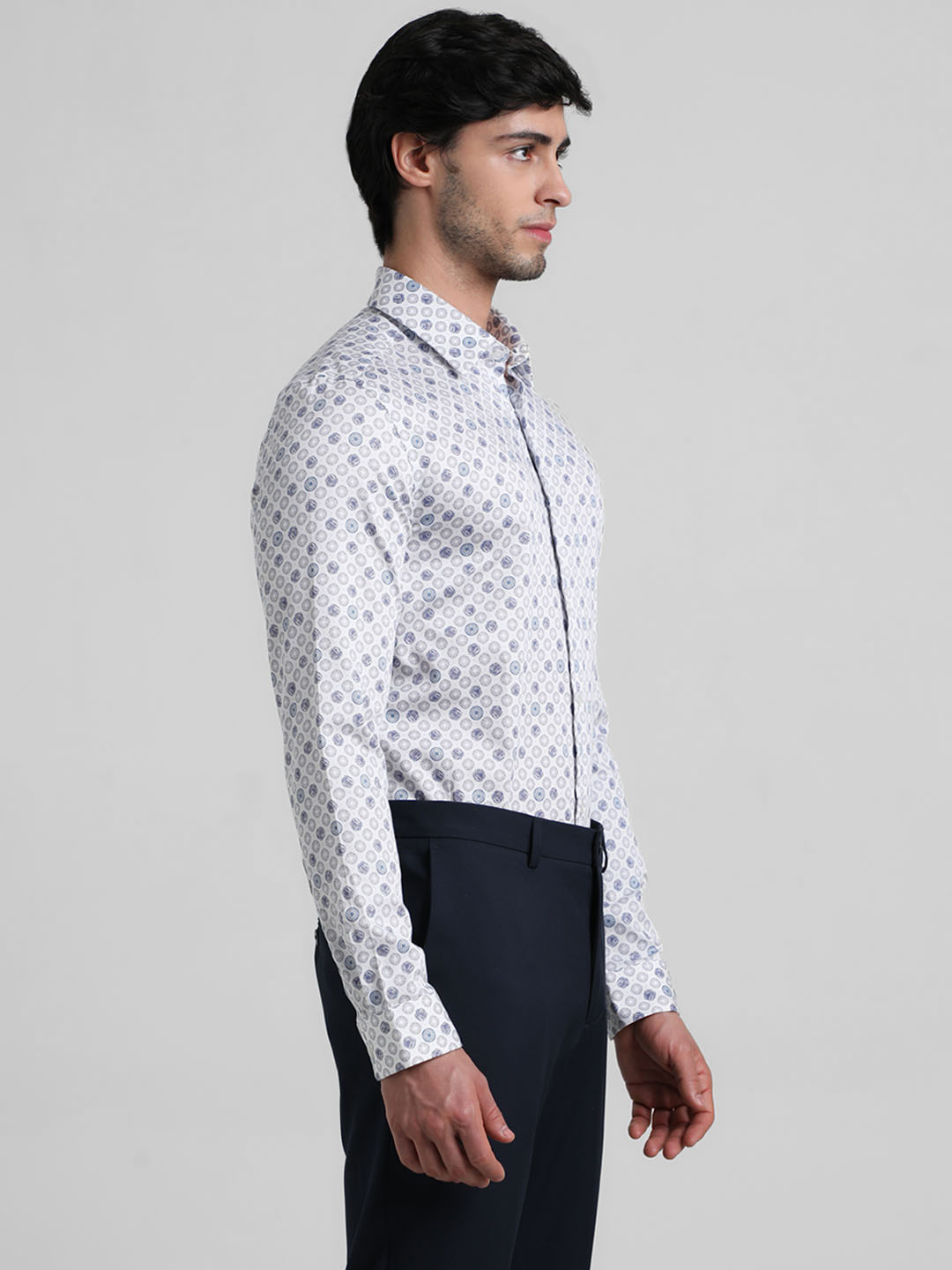 Jack & Jones Men Geometric Print White Shirt