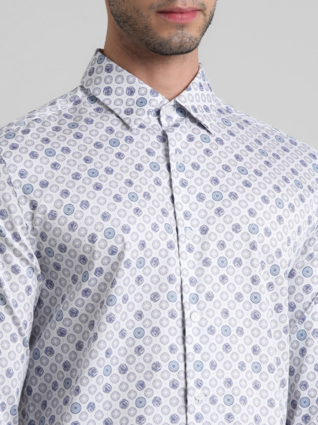 Jack & Jones Men Geometric Print White Shirt
