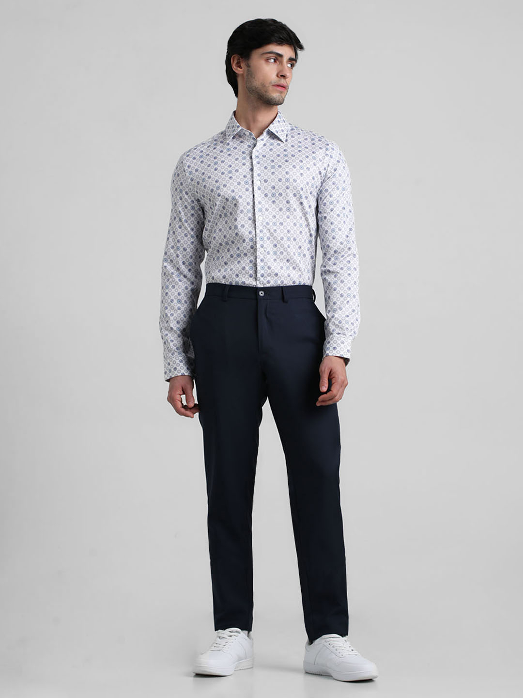 Jack & Jones Men Geometric Print White Shirt