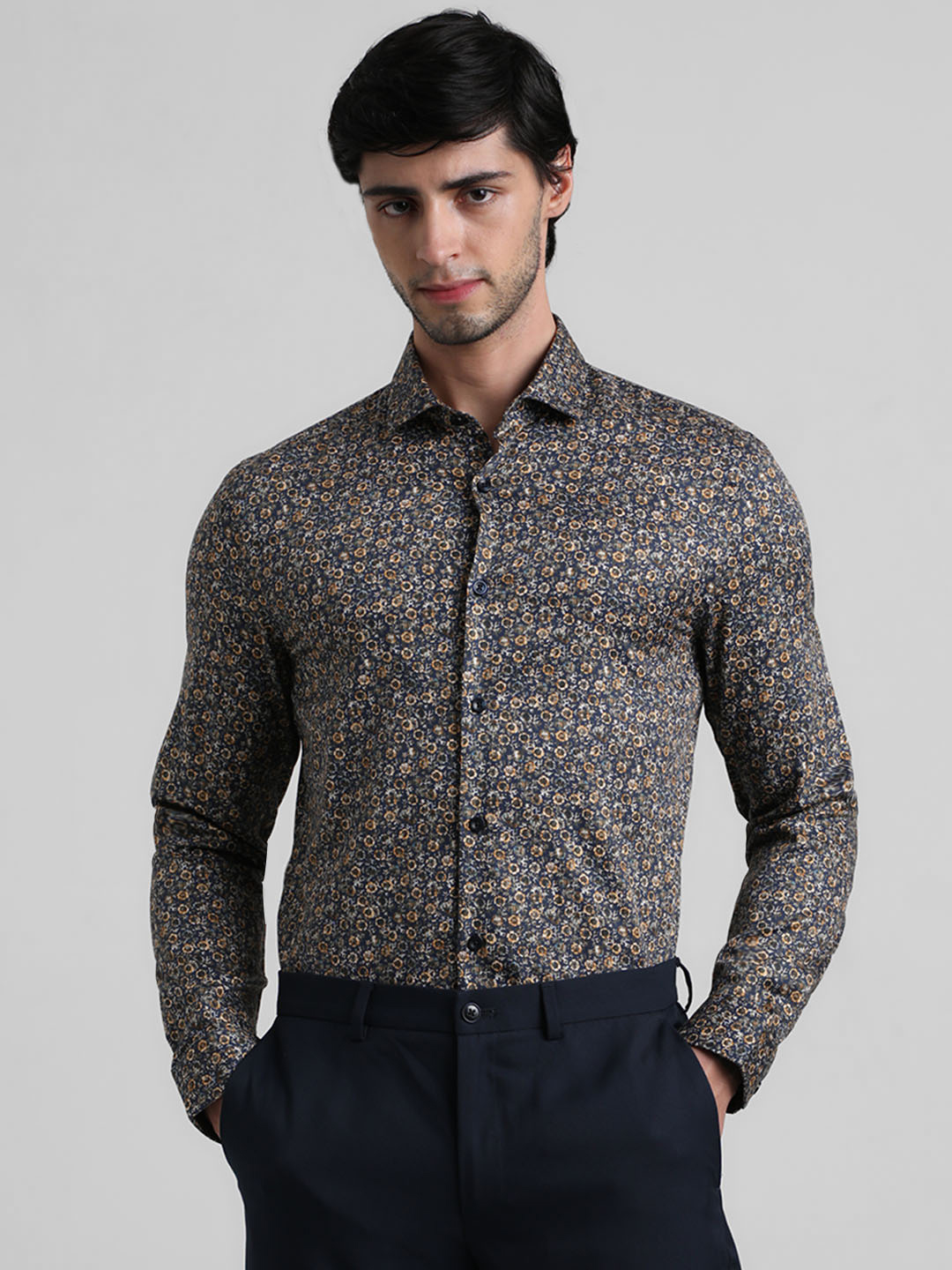Jack & Jones Men Floral Print Navy Shirt
