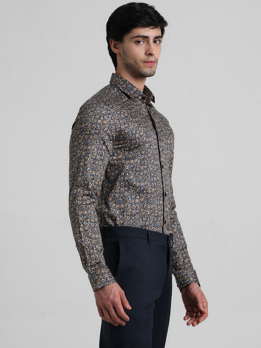 Jack & Jones Men Floral Print Navy Shirt