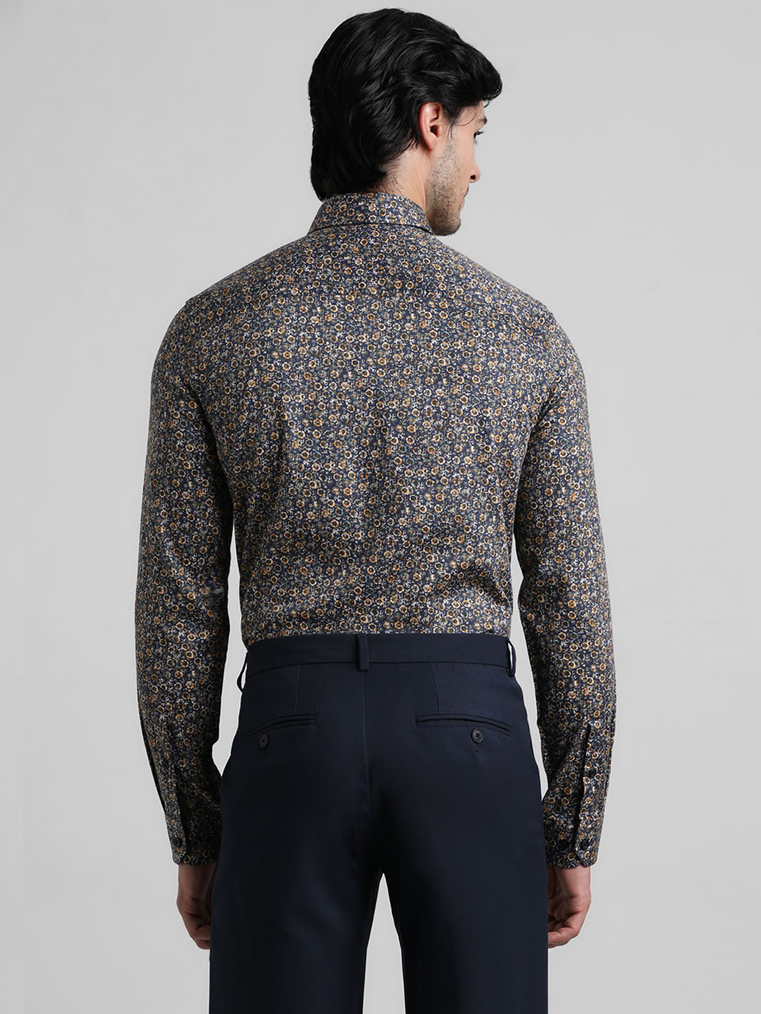 Jack & Jones Men Floral Print Navy Shirt