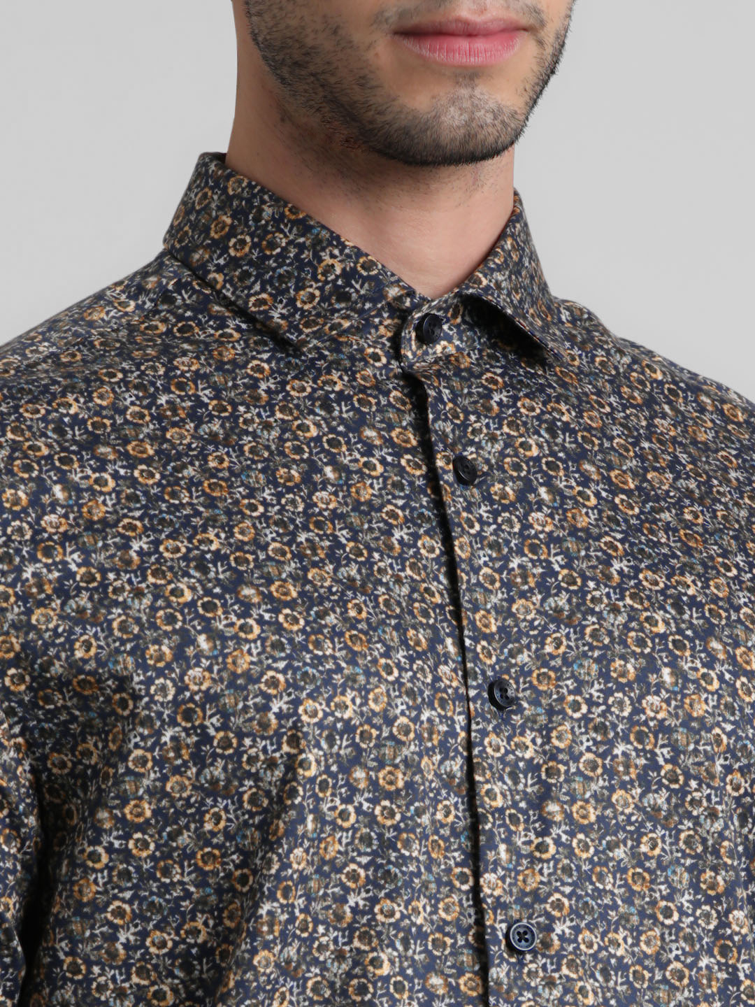Jack & Jones Men Floral Print Navy Shirt