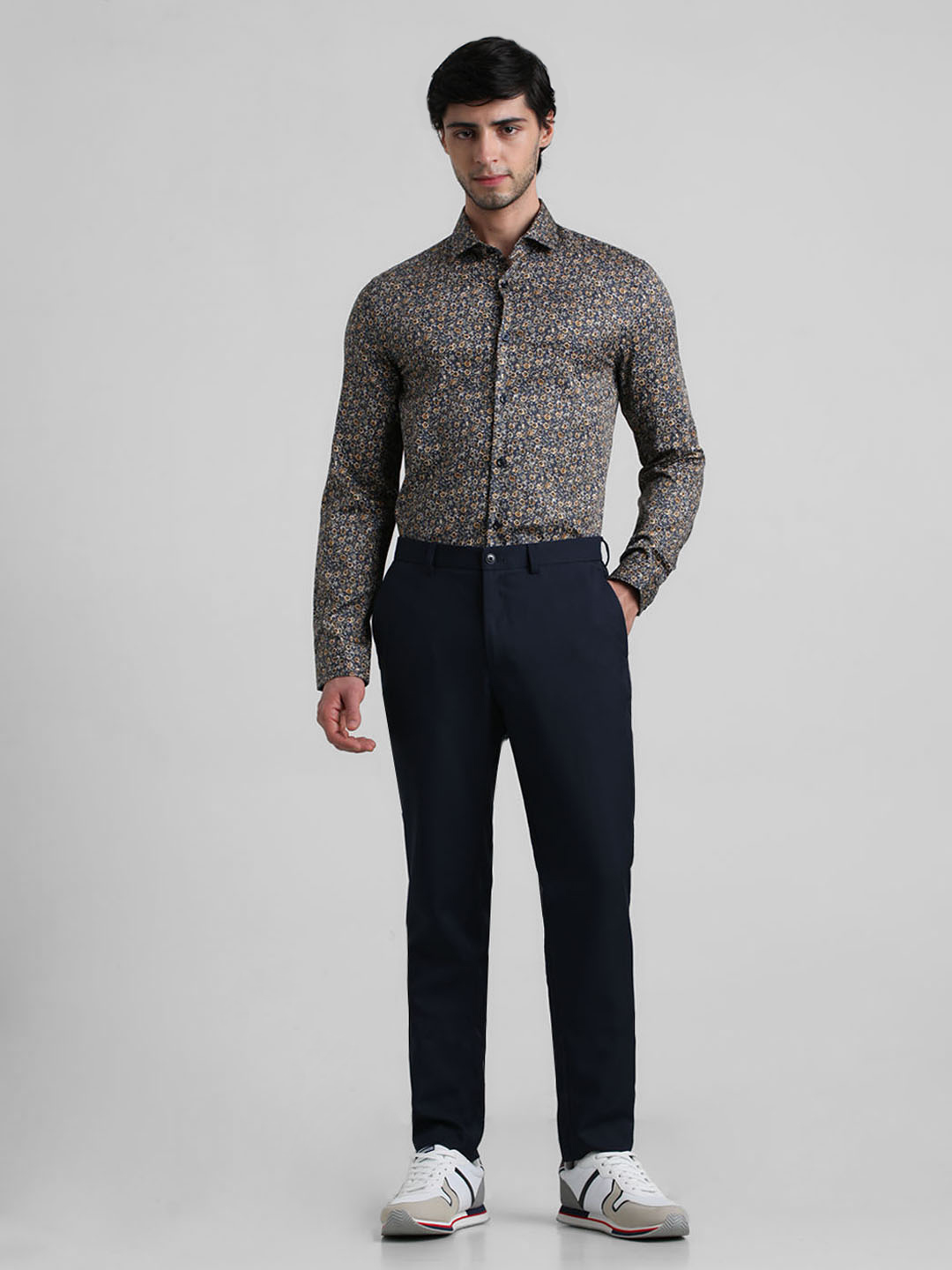 Jack & Jones Men Floral Print Navy Shirt