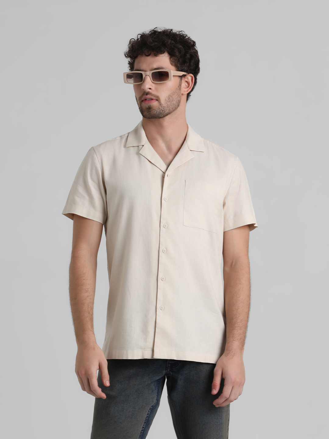 Jack & Jones Men Solid Beige Shirt