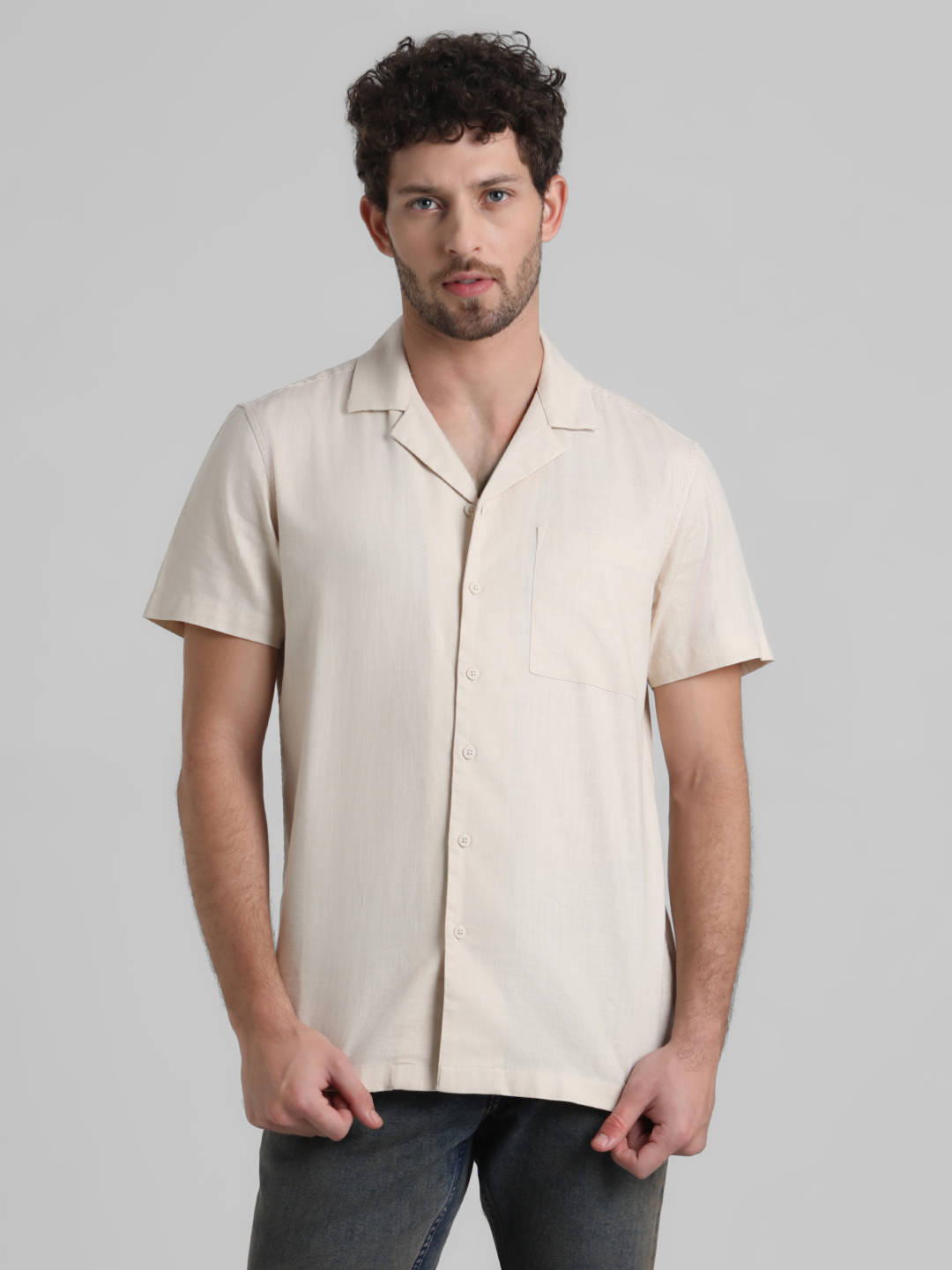 Jack & Jones Men Solid Beige Shirt