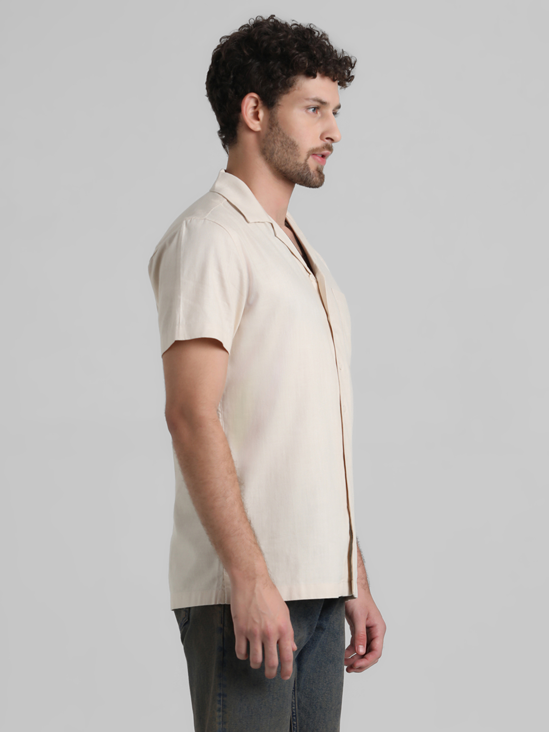 Jack & Jones Men Solid Beige Shirt