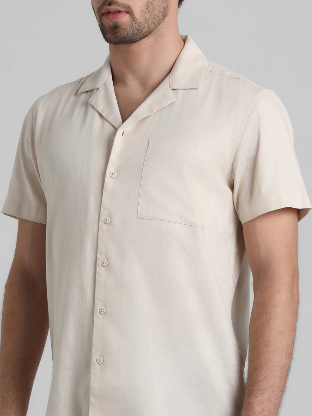Jack & Jones Men Solid Beige Shirt