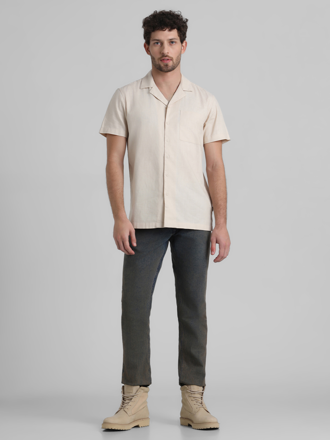Jack & Jones Men Solid Beige Shirt