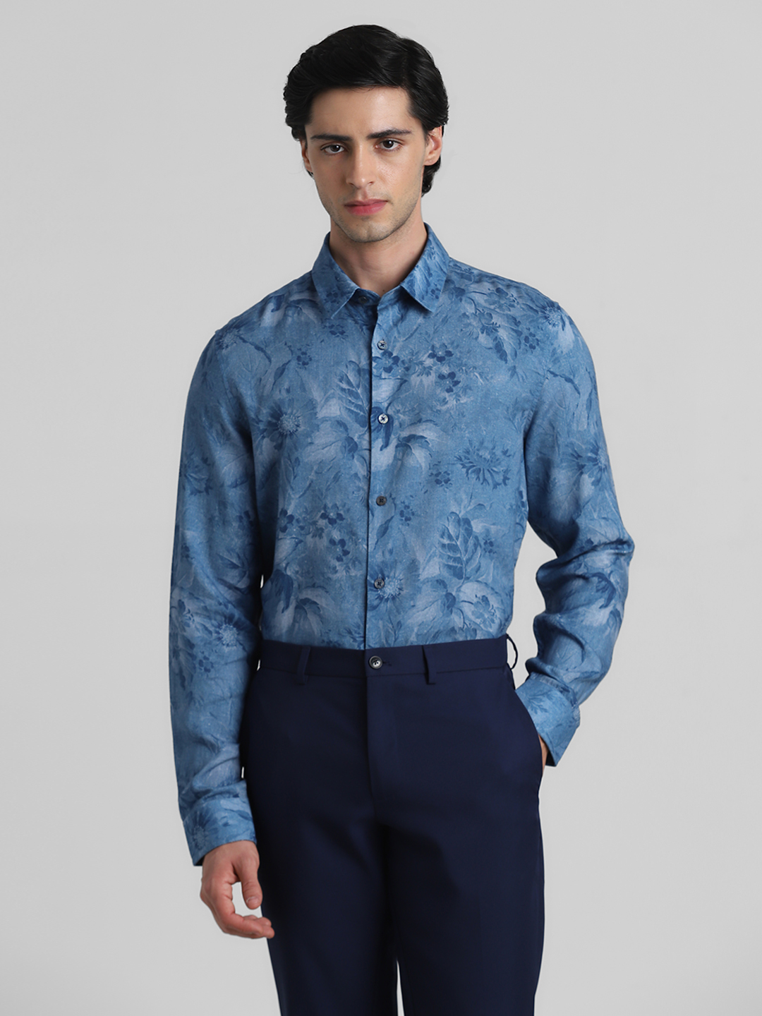 Jack & Jones Men Floral Print Blue Shirt