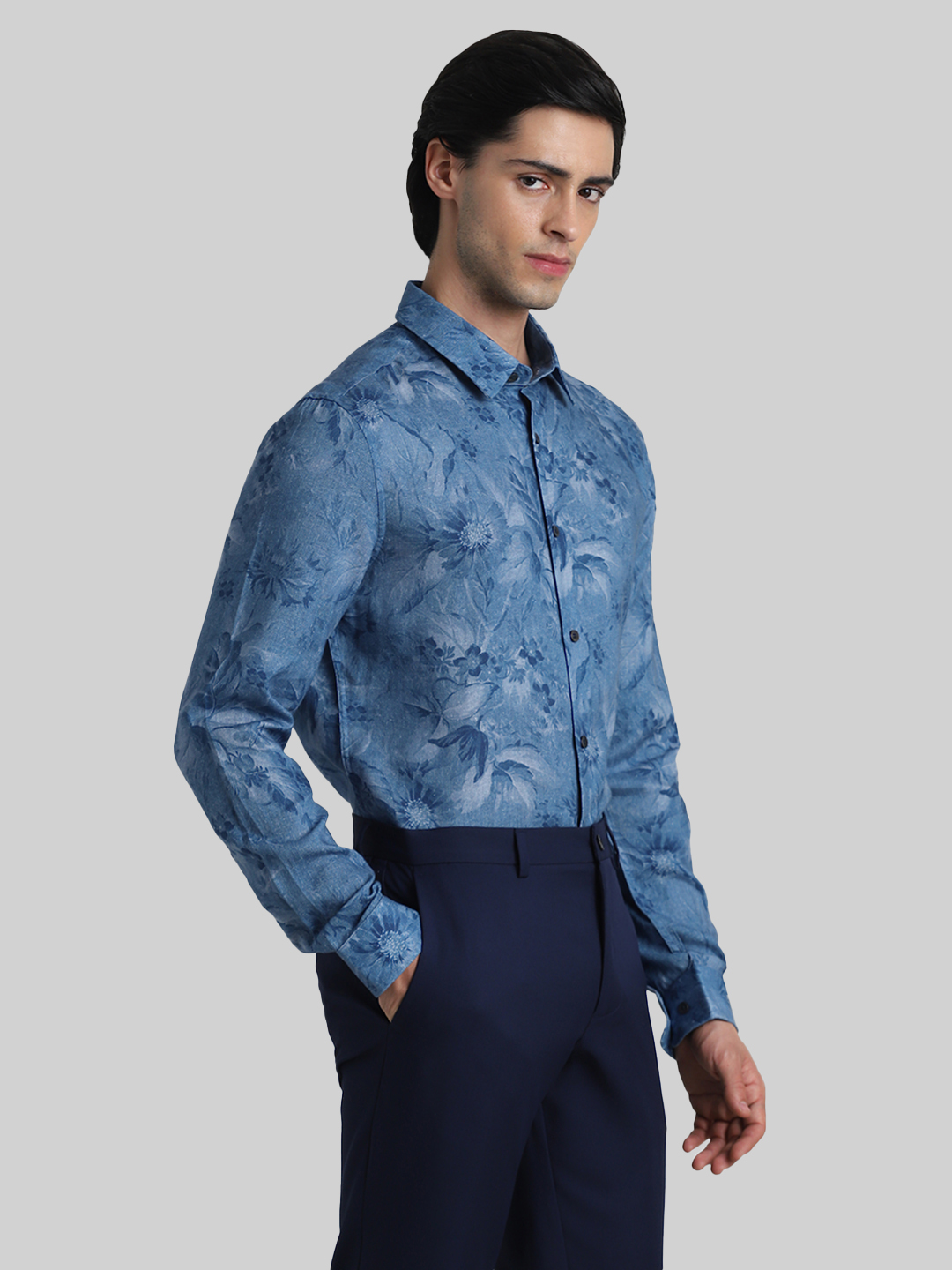 Jack & Jones Men Floral Print Blue Shirt