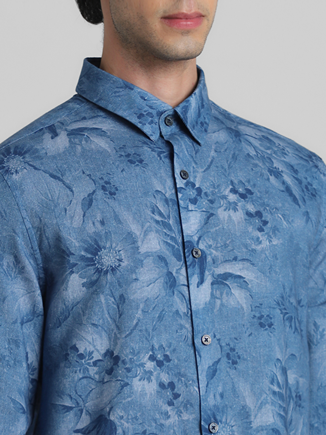 Jack & Jones Men Floral Print Blue Shirt