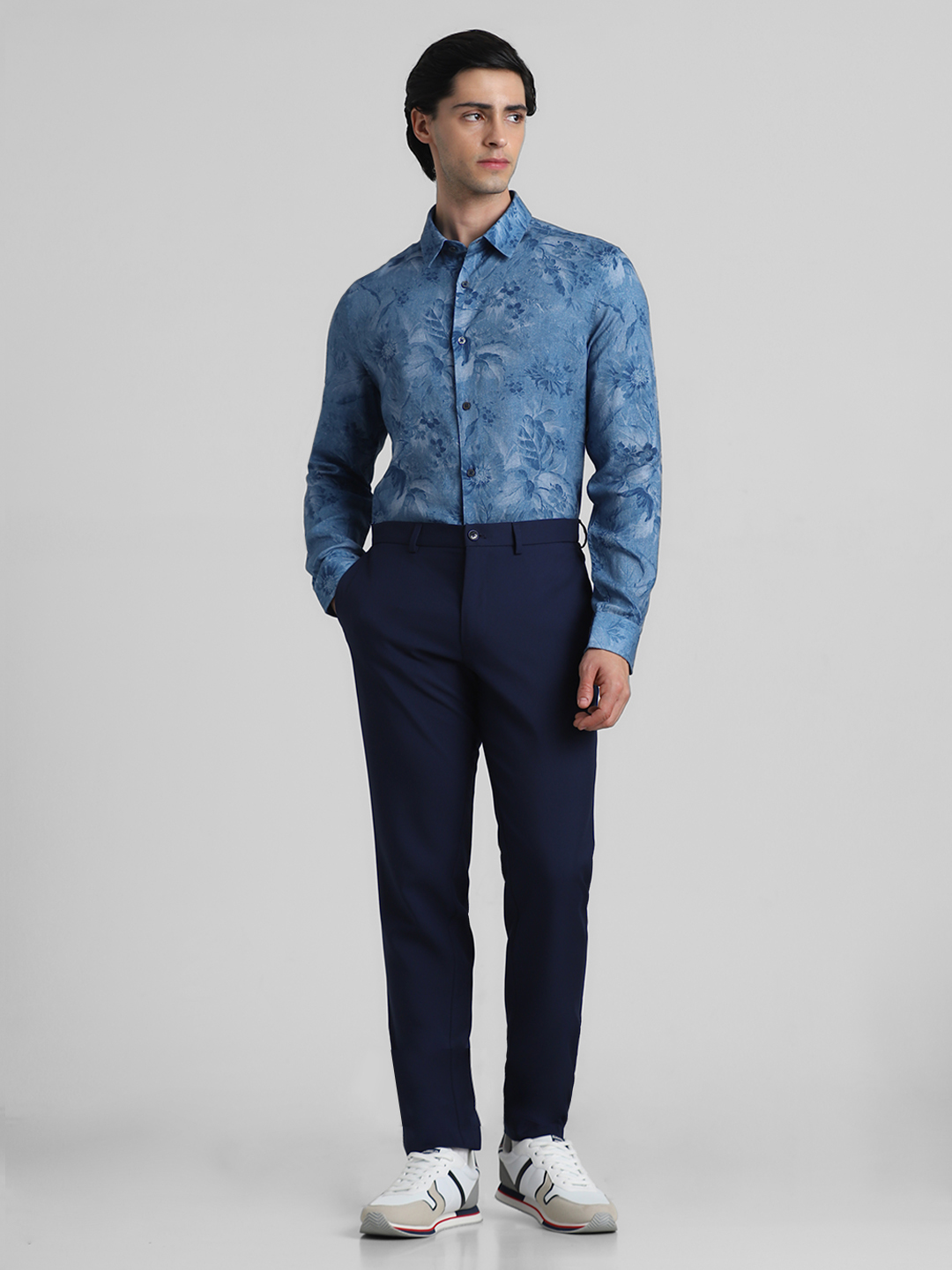 Jack & Jones Men Floral Print Blue Shirt
