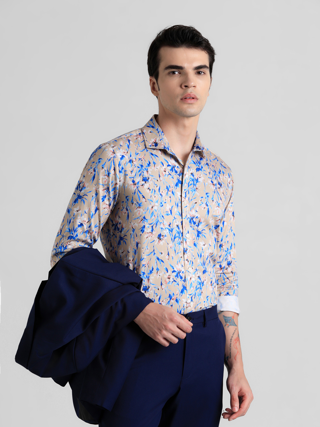 Jack & Jones Men Floral Print Brown Shirt