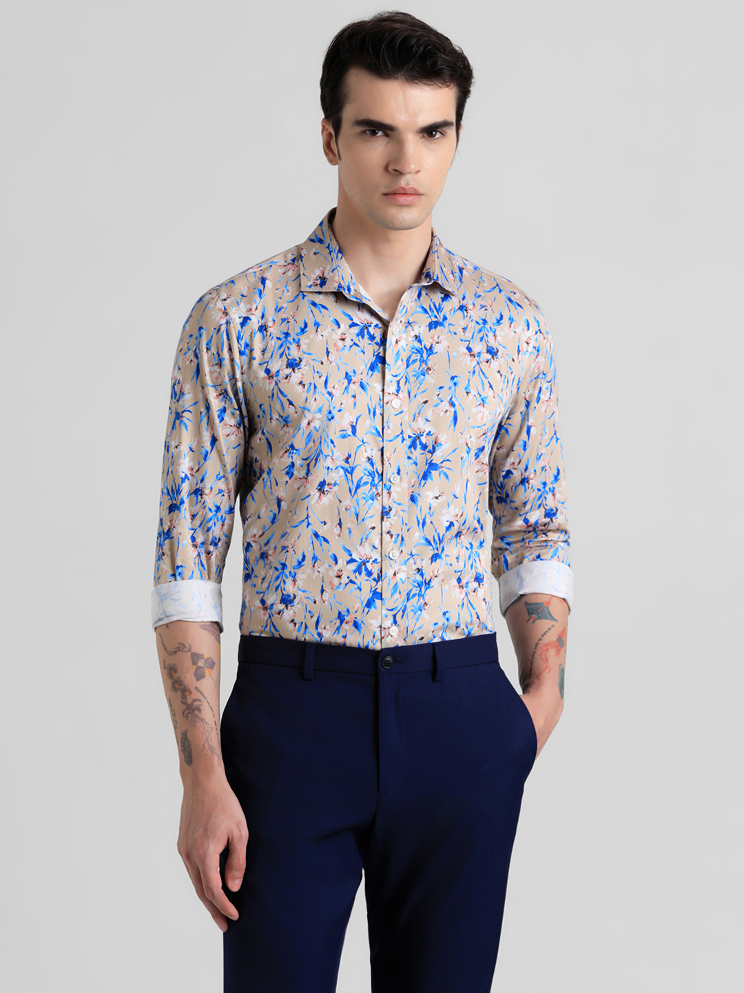 Jack & Jones Men Floral Print Brown Shirt