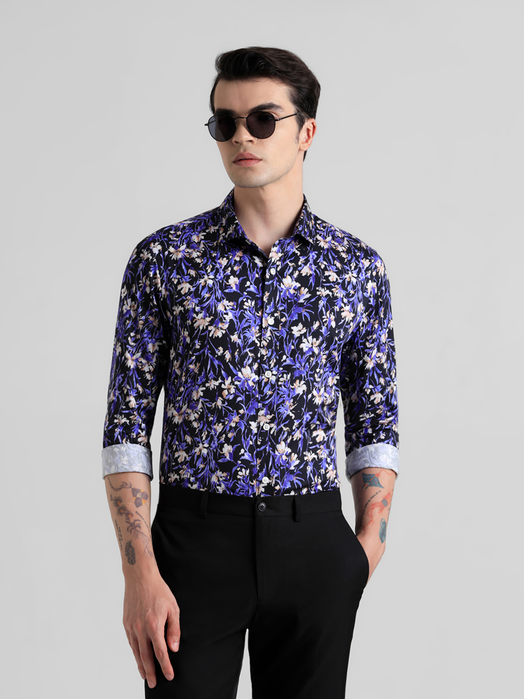 Jack & Jones Men Floral Print Black Shirt