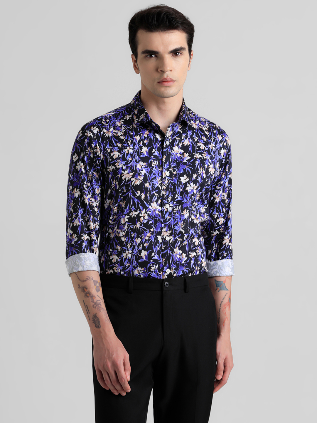 Jack & Jones Men Floral Print Black Shirt