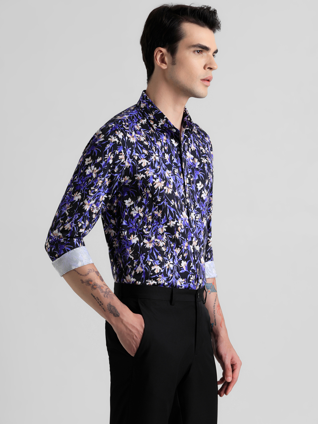 Jack & Jones Men Floral Print Black Shirt
