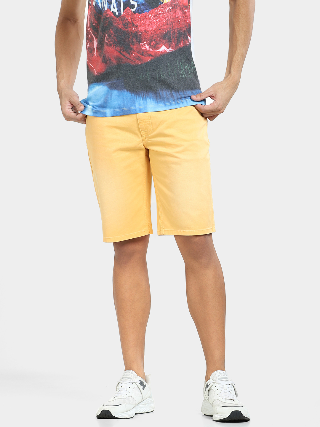 Jack & Jones Men Solid Yellow Shorts