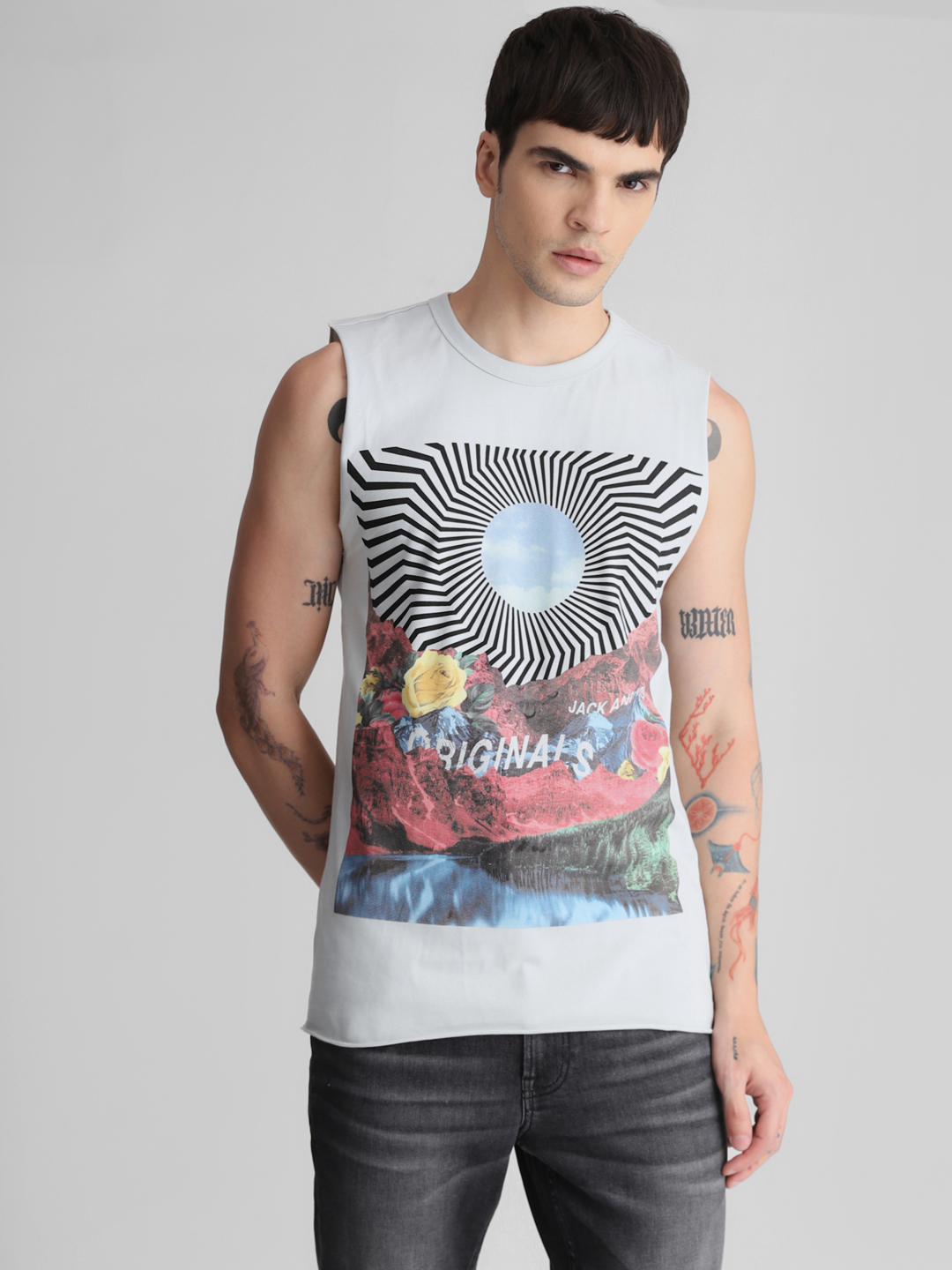 Jack & Jones Men Printed Blue T-Shirt