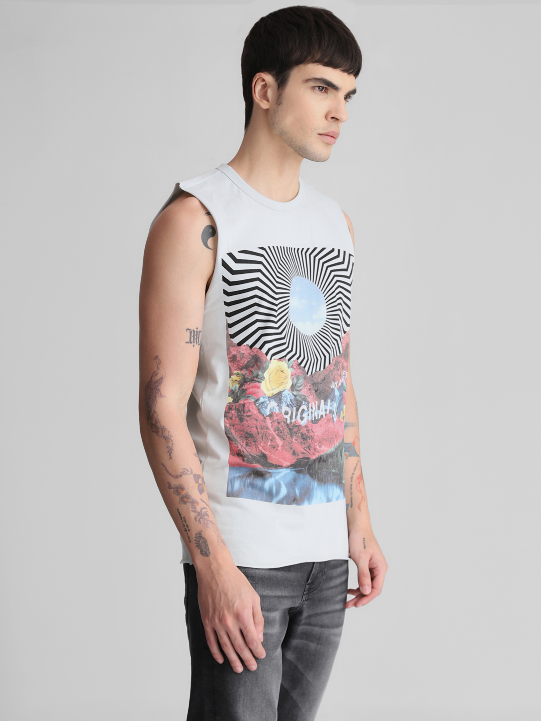 Jack & Jones Men's Sleeveless Regular Fit Blue Round Neck T-Shirt