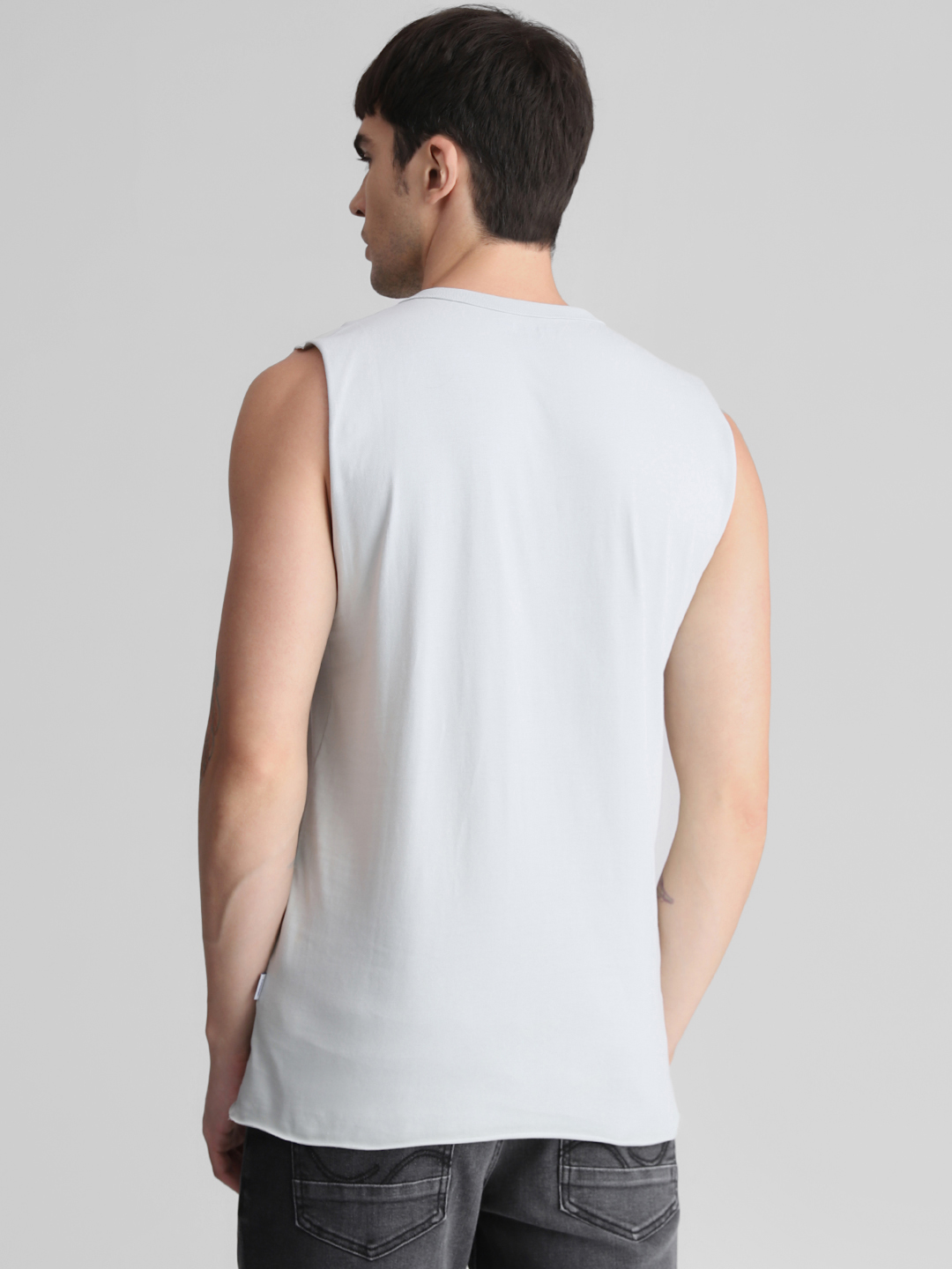 Jack & Jones Men's Sleeveless Regular Fit Blue Round Neck T-Shirt