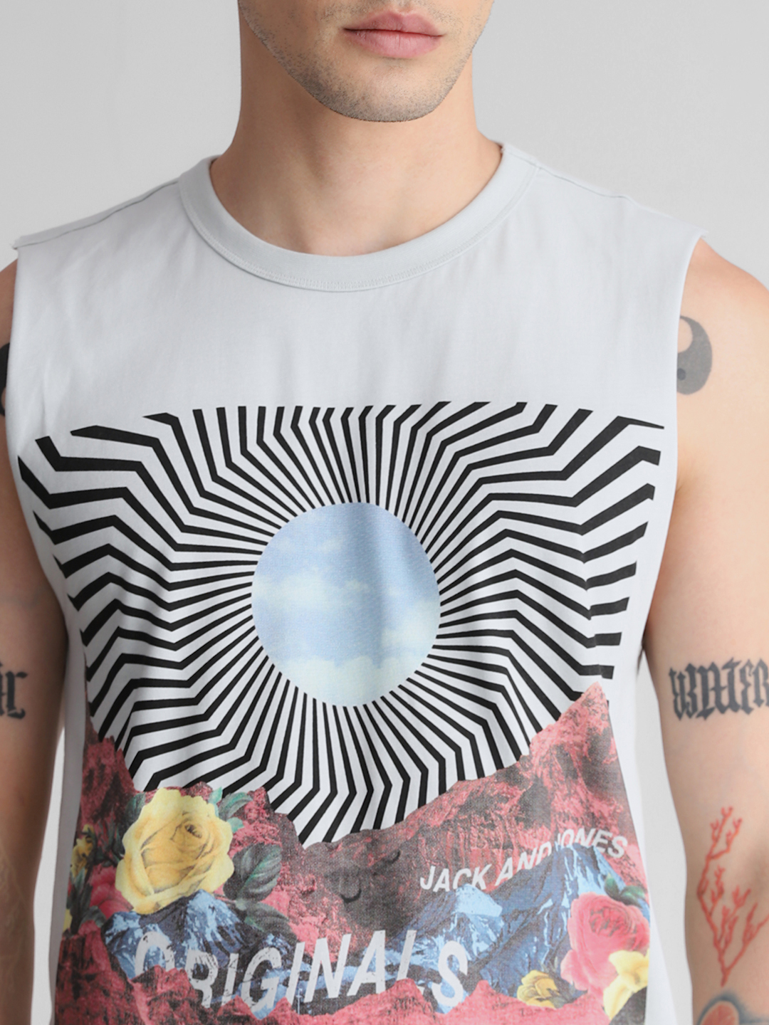 Jack & Jones Men's Sleeveless Regular Fit Blue Round Neck T-Shirt