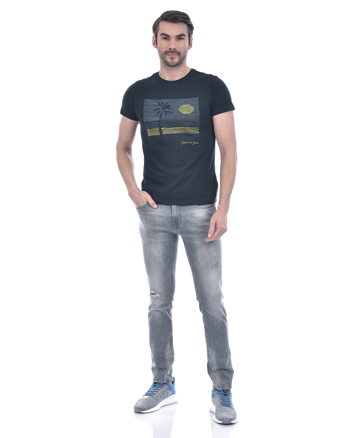 Jack & Jones Men Solid Grey Jeans