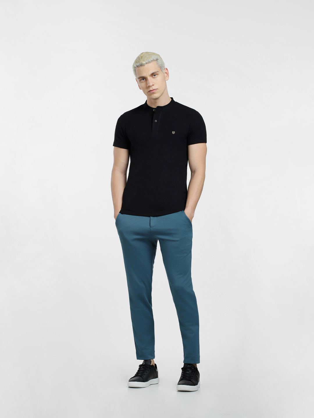 Jack & Jones Men's Short Sleeve Slim Fit Black Henley Neck T-Shirt