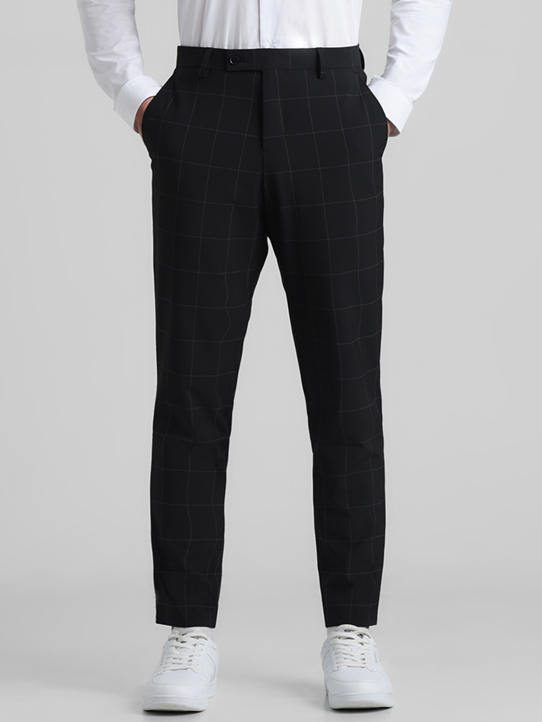 Jack & Jones Men Checkered Black Trousers