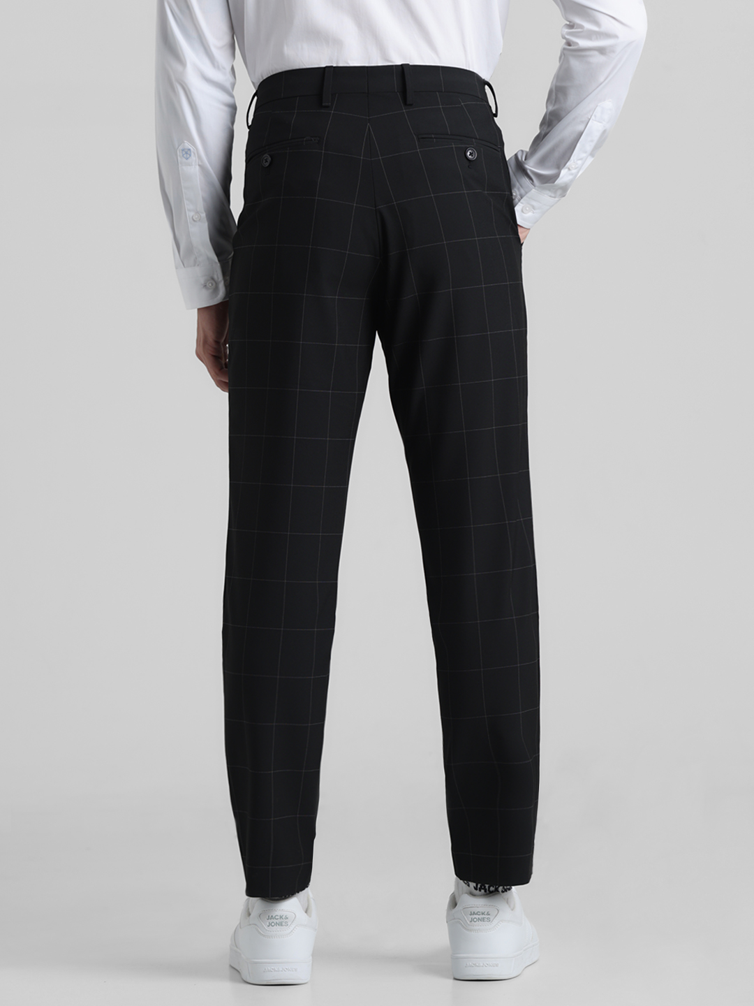 Jack & Jones Men Checkered Black Trousers