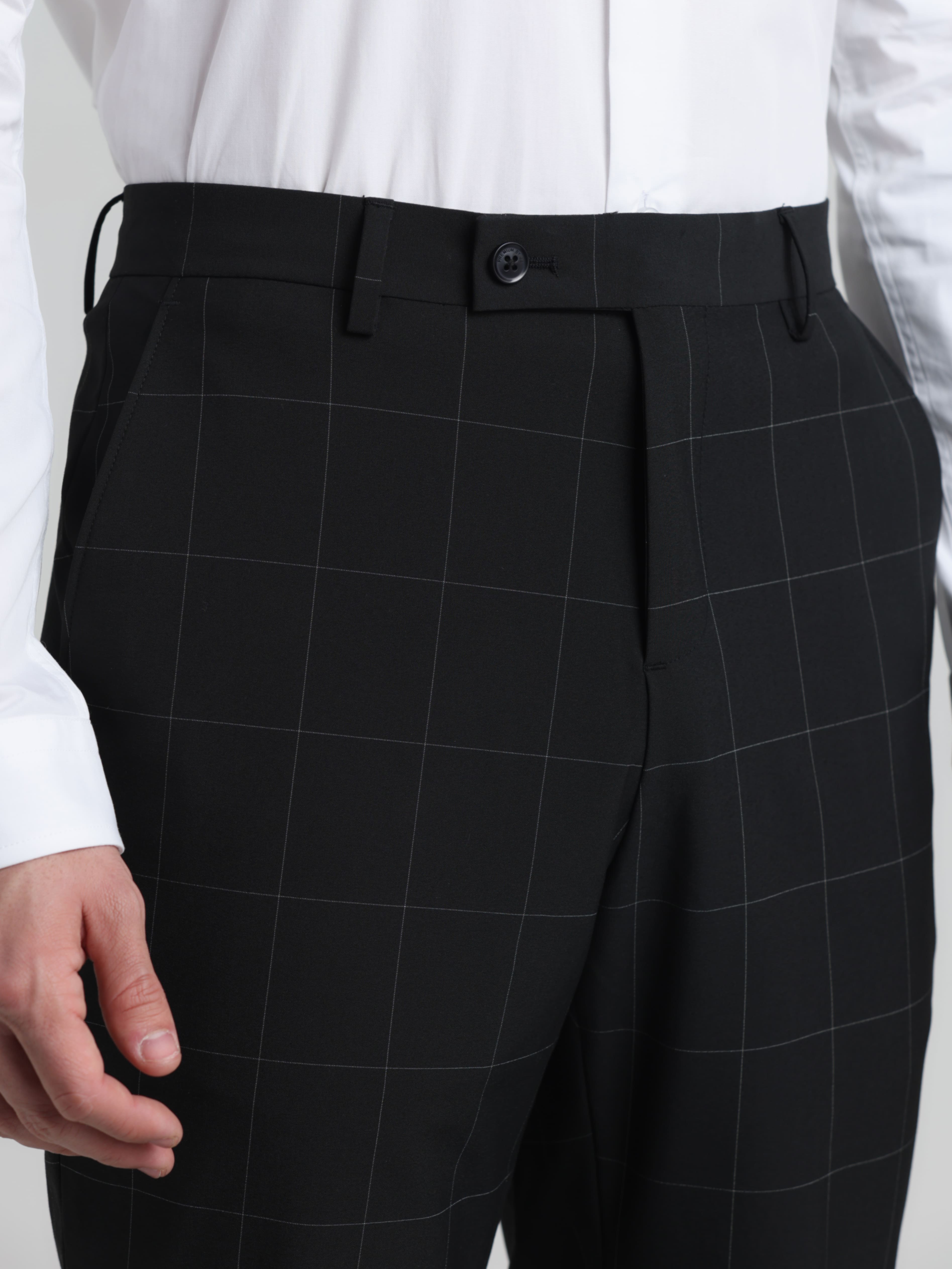 Jack & Jones Men Checkered Black Trousers