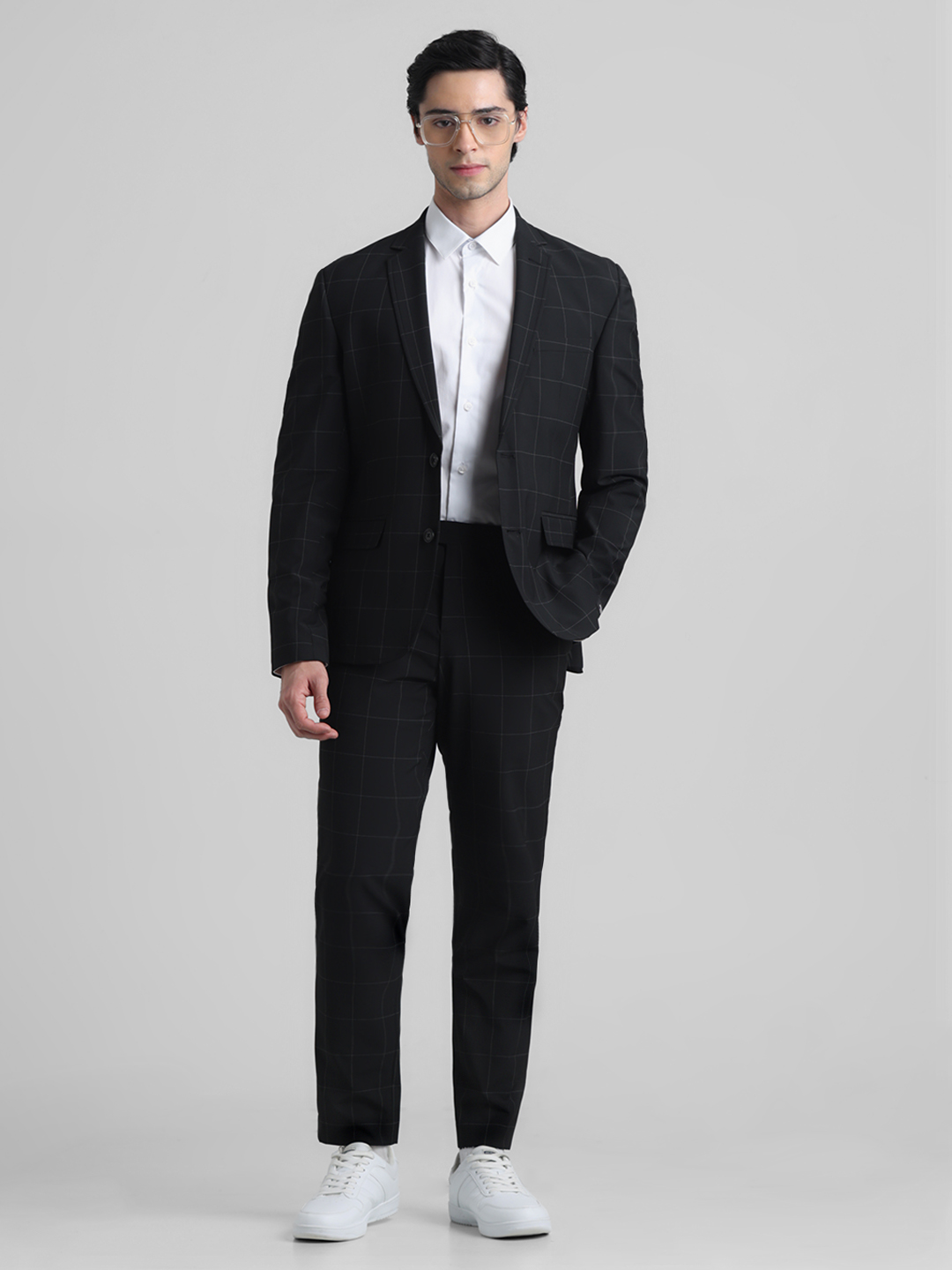 Jack & Jones Men Checkered Black Trousers