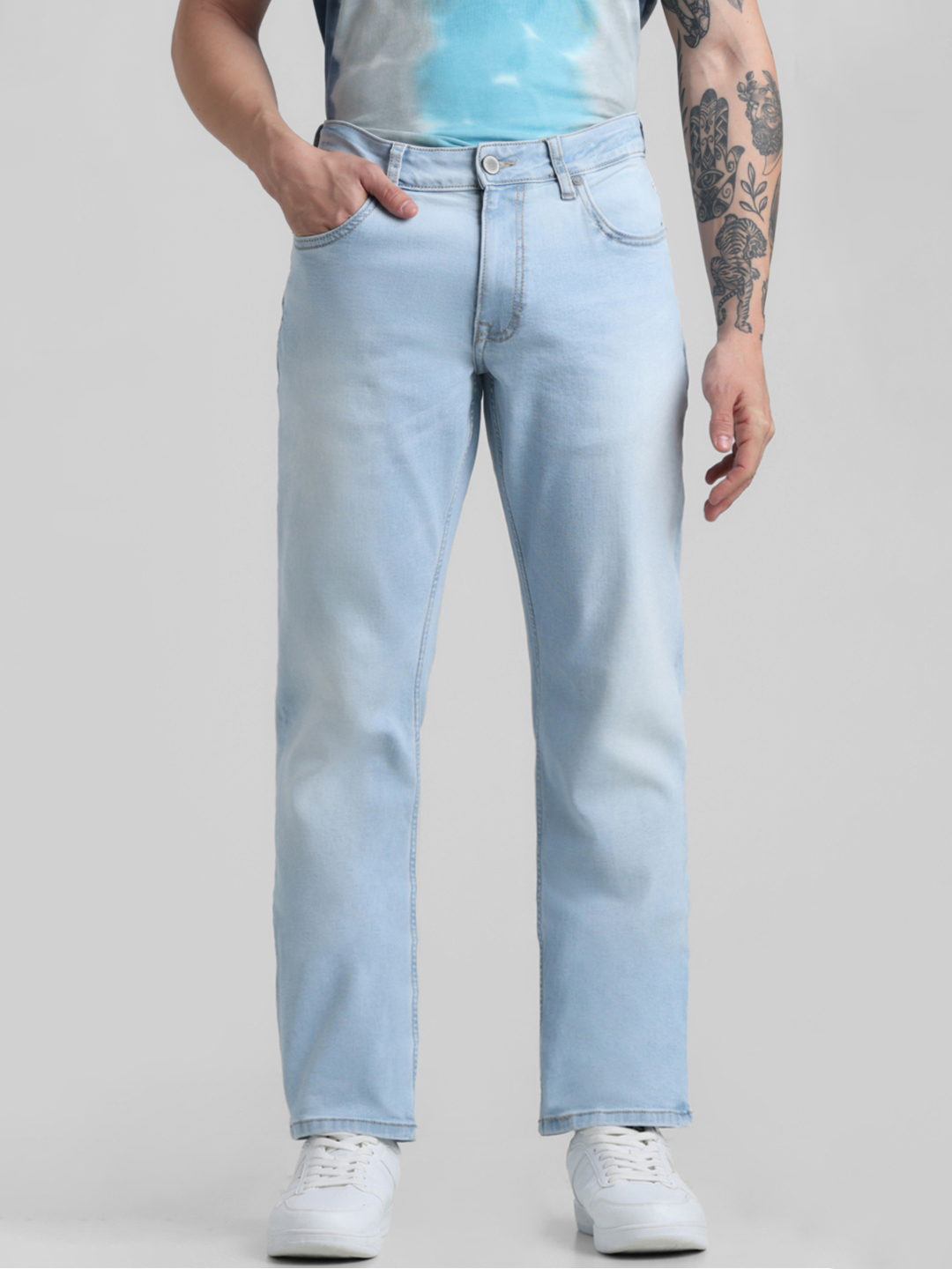 Jack & Jones Men Solid Light Blue Jeans