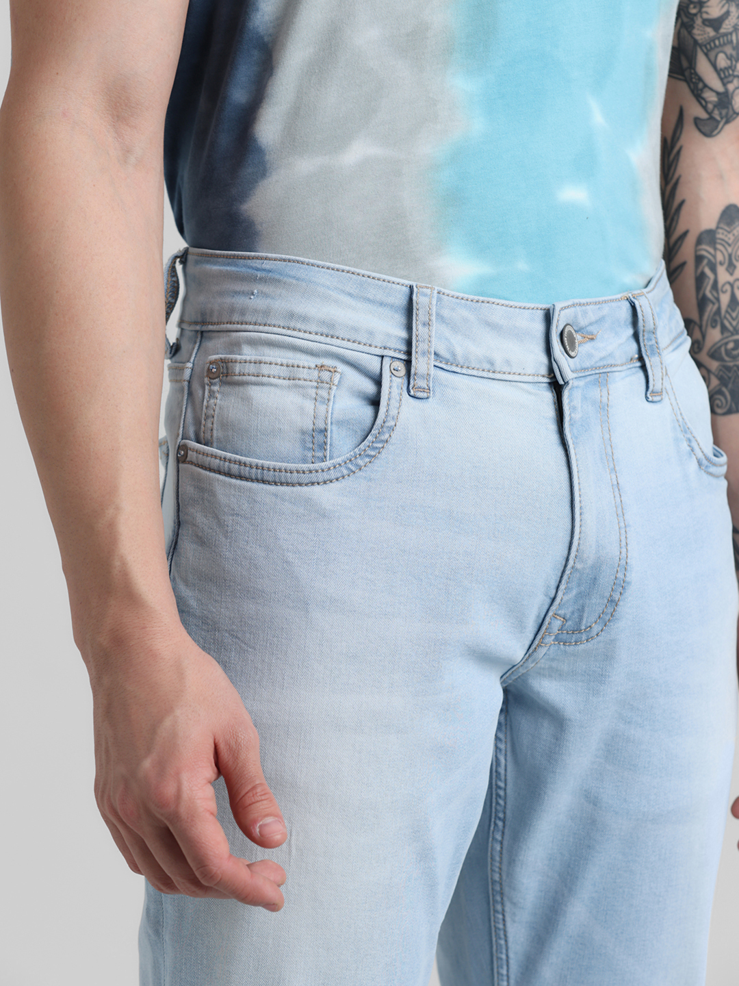 Jack & Jones Men Solid Light Blue Jeans