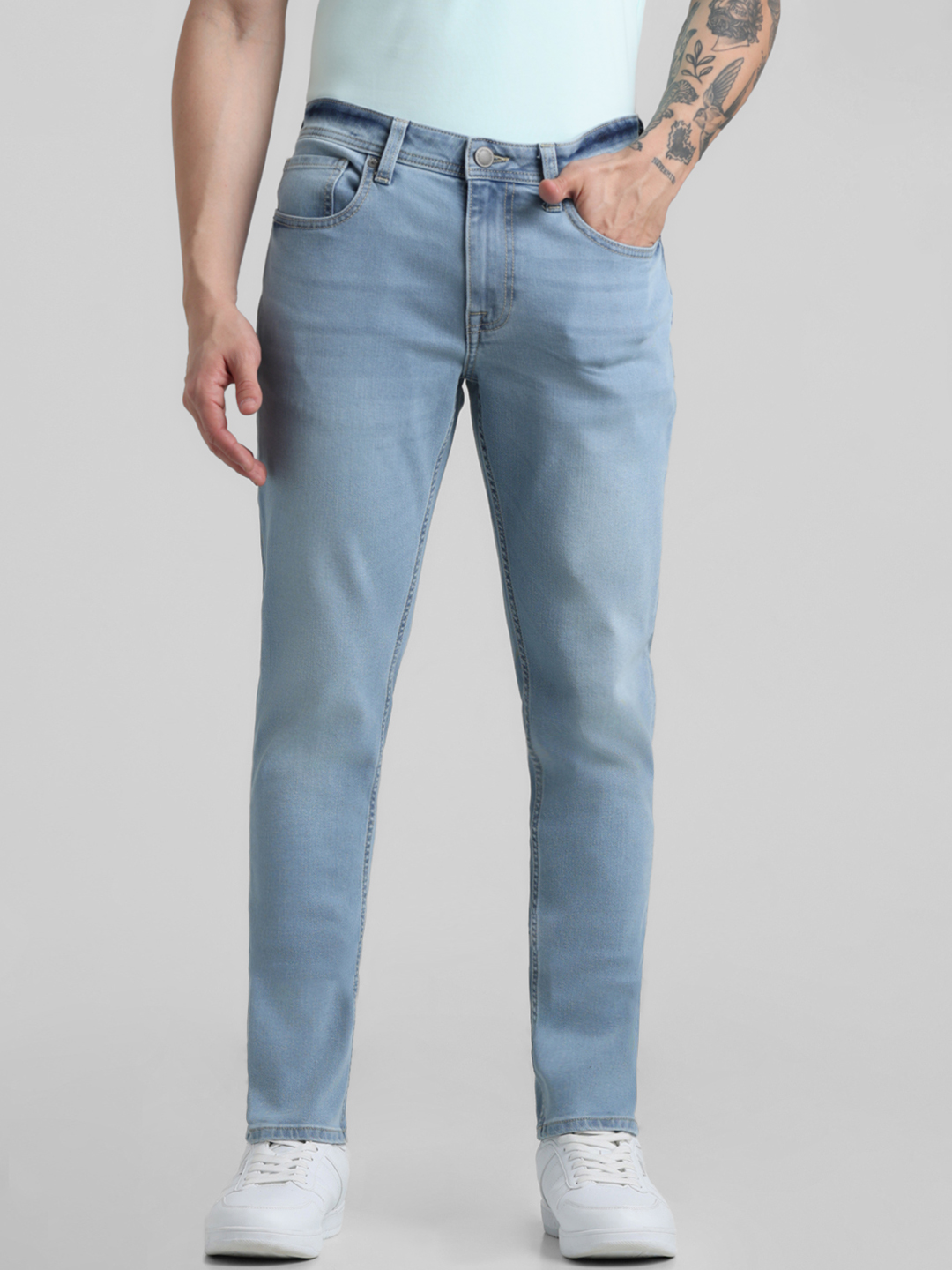 Jack & Jones Men Solid Light Blue Jeans