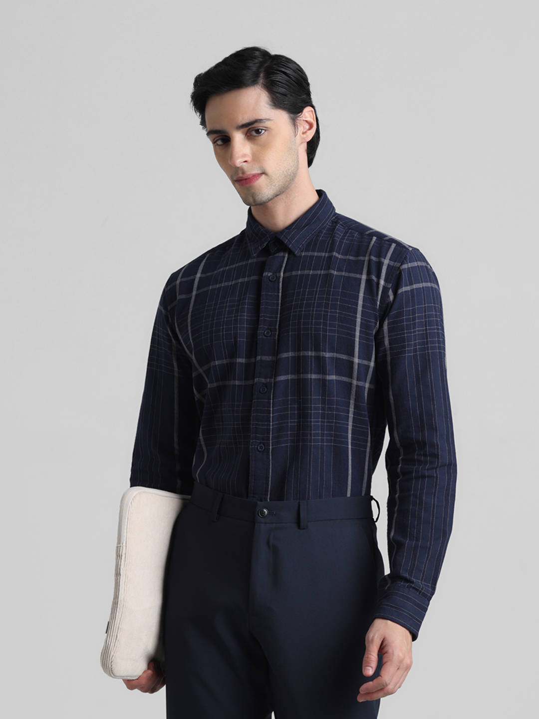 Jack & Jones Men Checkered Navy Shirt