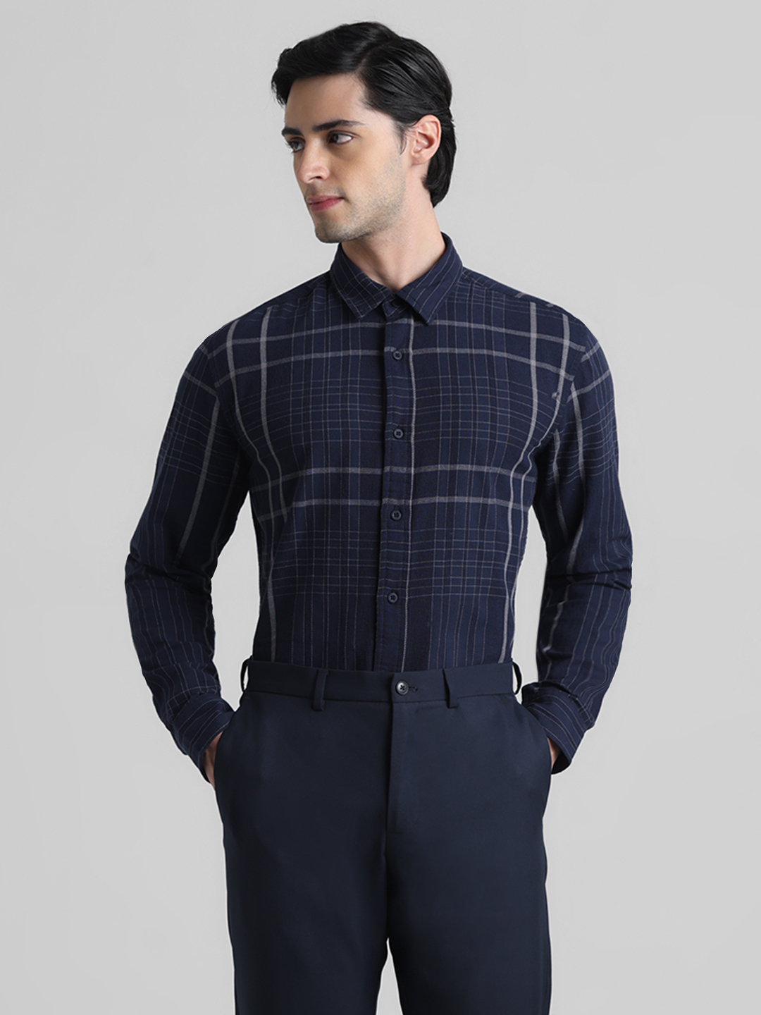 Jack & Jones Men Checkered Navy Shirt
