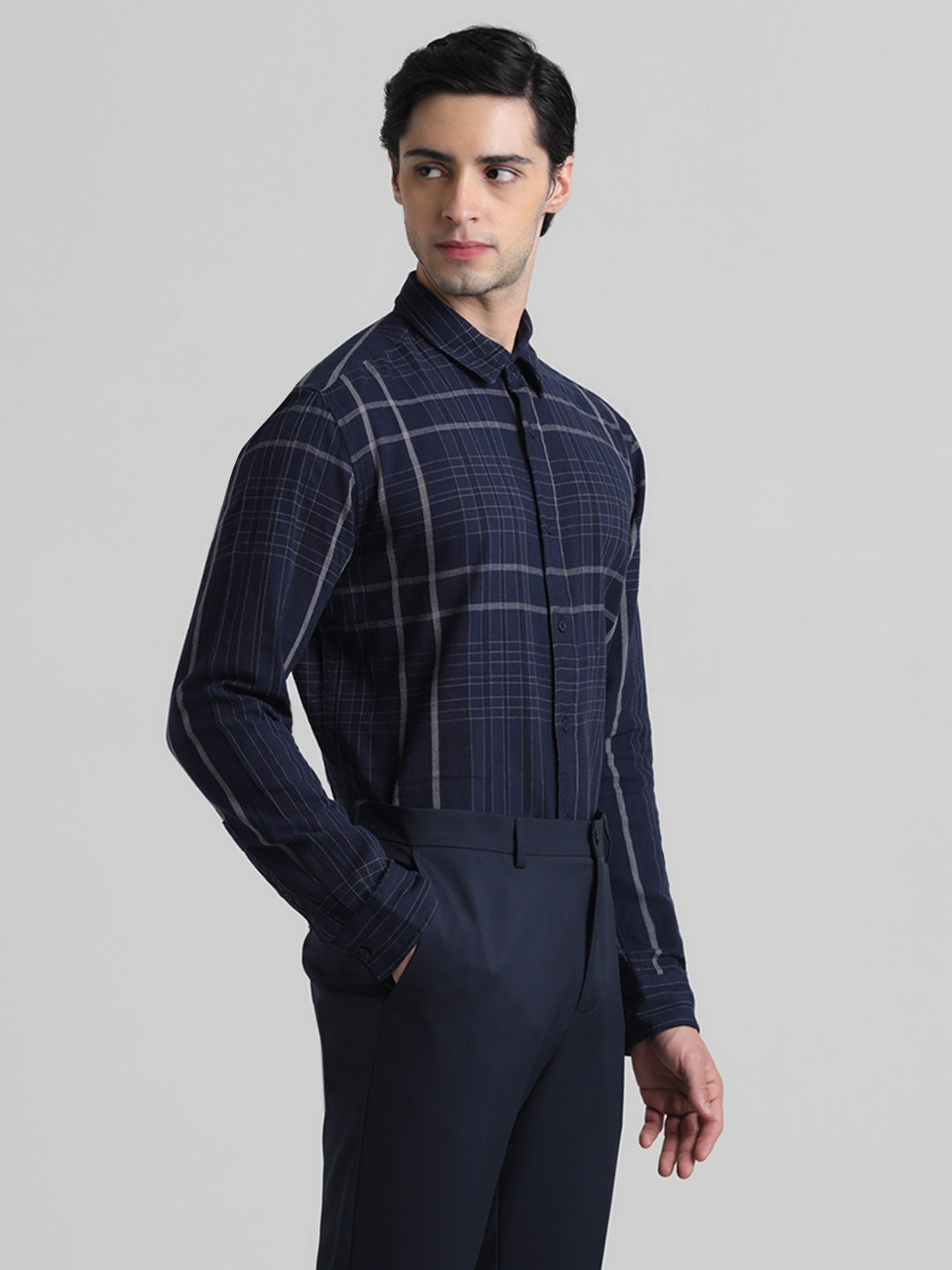 Jack & Jones Men Checkered Navy Shirt