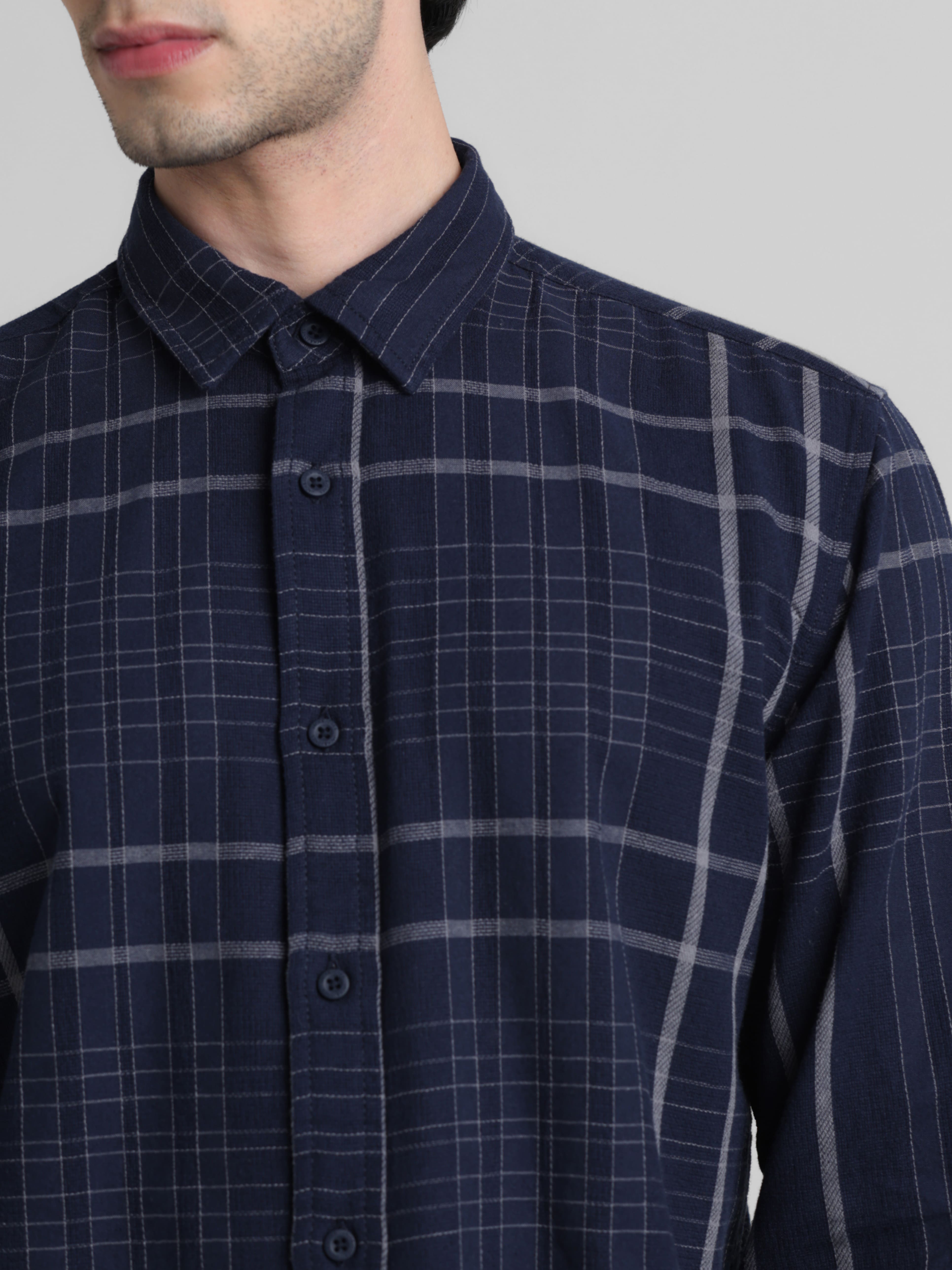 Jack & Jones Men Checkered Navy Shirt