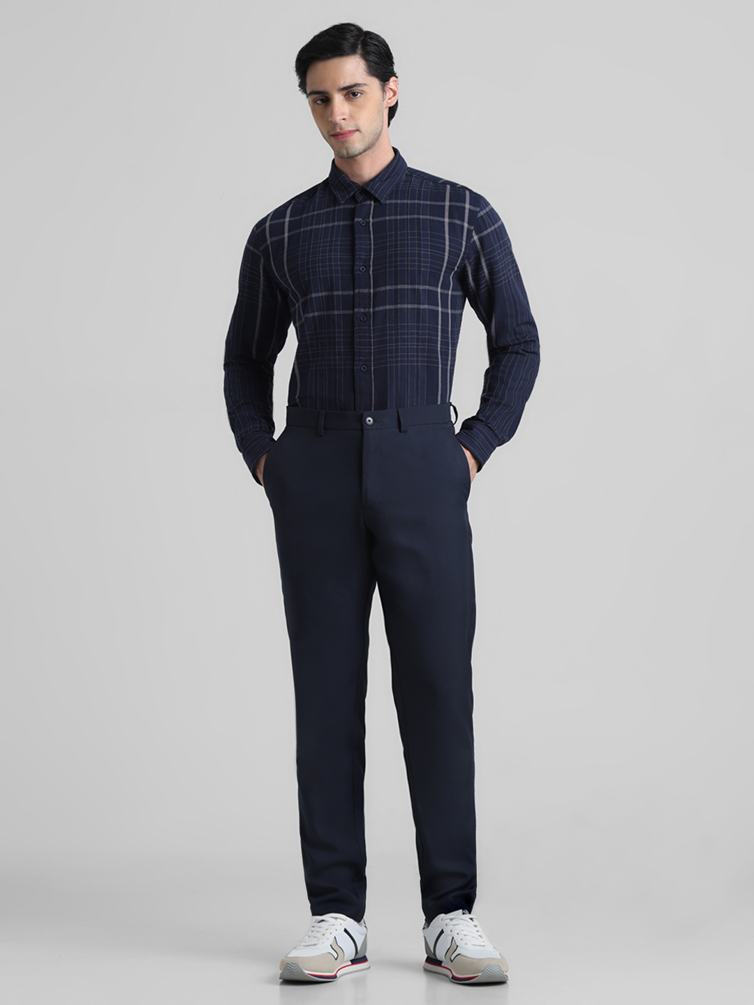 Jack & Jones Men Checkered Navy Shirt