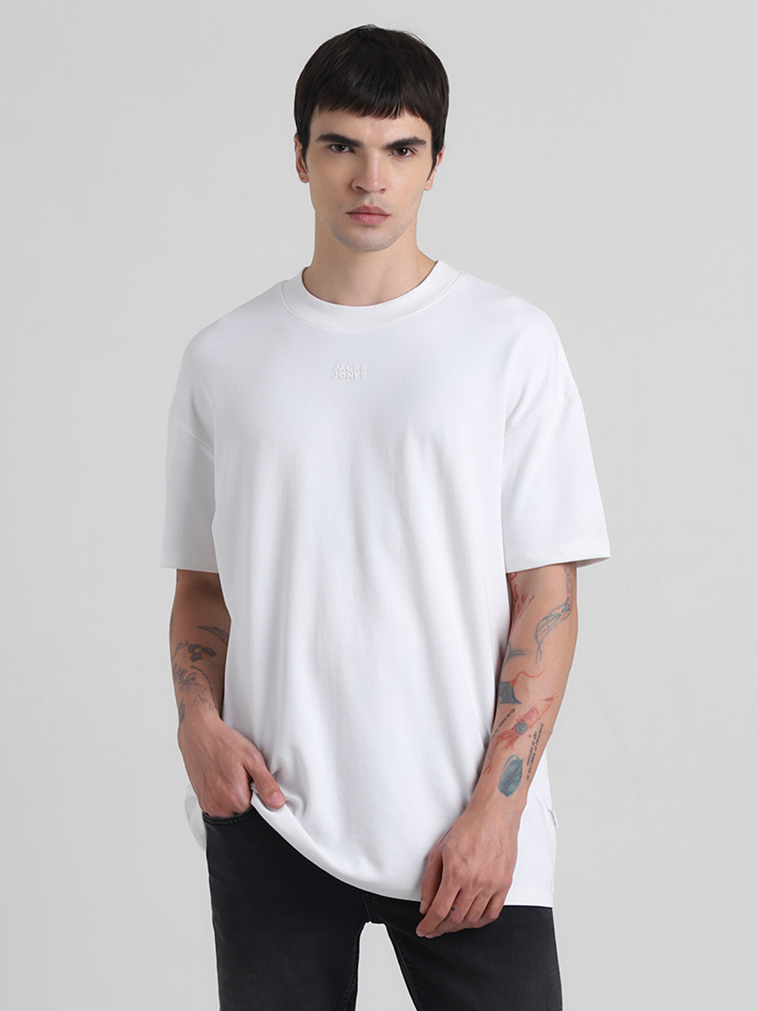 Jack & Jones Men Solid White T-Shirt