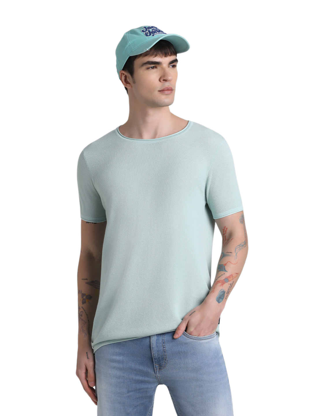 Jack & Jones Men's Short Sleeve Regular Fit Blue Round Neck T-Shirt