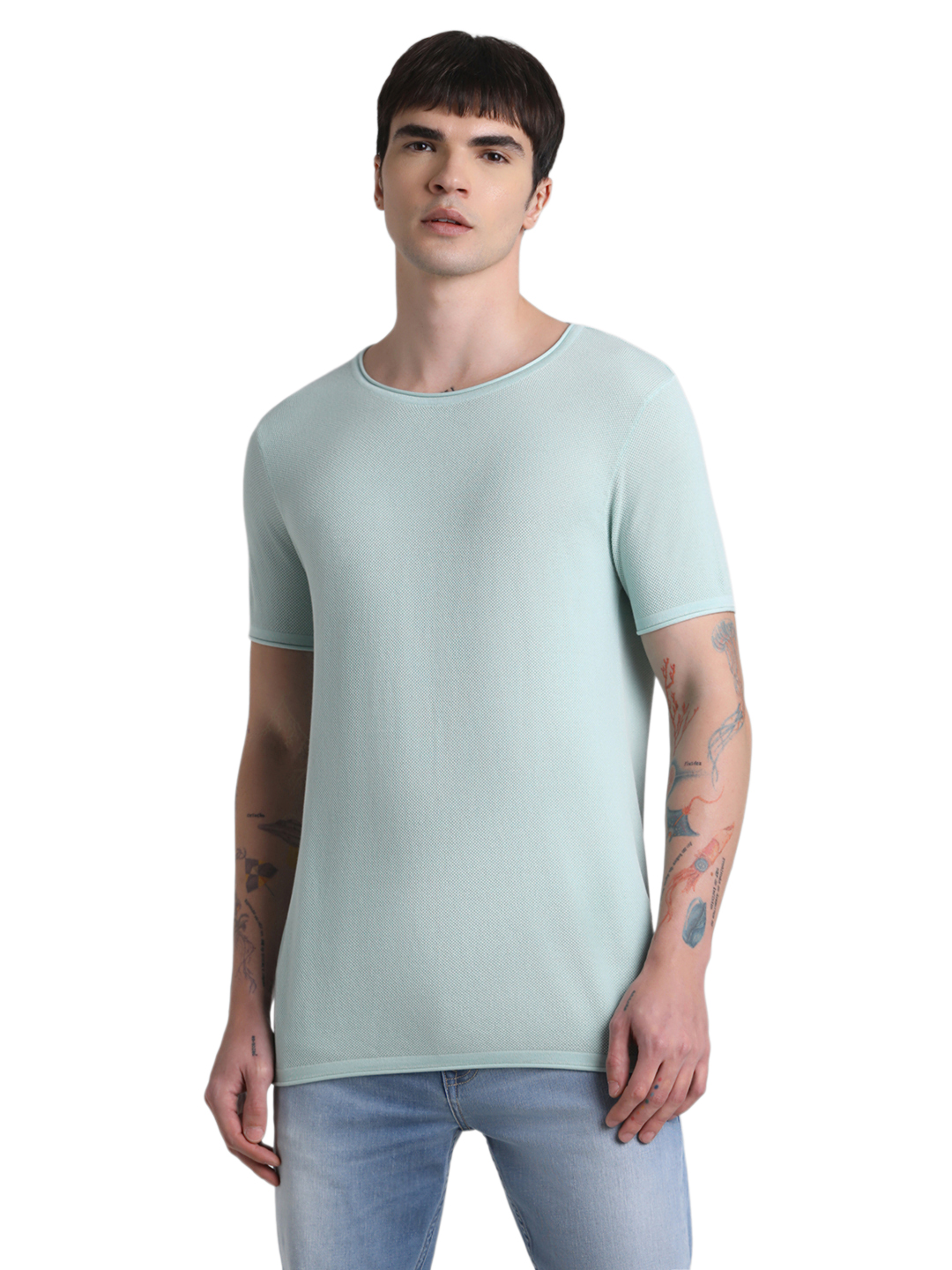 Jack & Jones Men Solid Blue T-Shirt