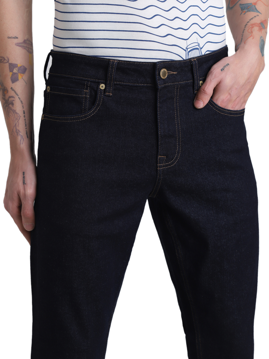 Jack & Jones Men's Regular Fit Solid Dark Blue Jeans