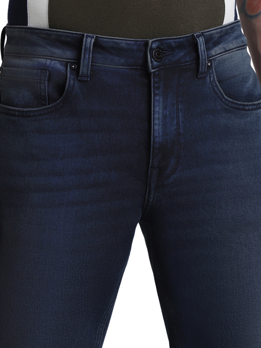 Jack & Jones Men's Regular Fit Solid Dark Blue Jeans